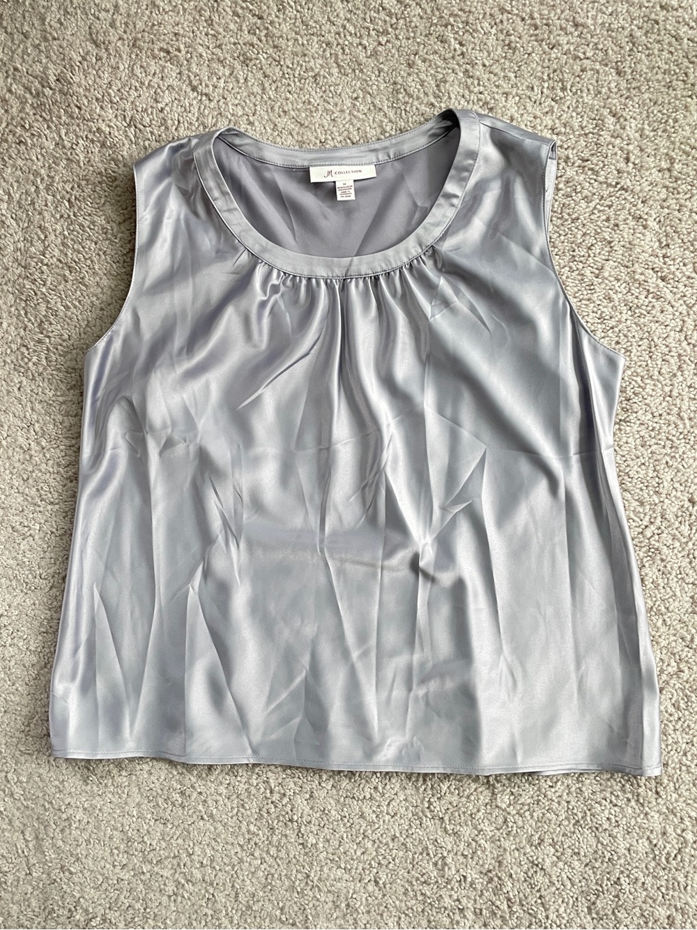 JM Collection Silver Gray Shiny Satin Scoopneck Sleeveless Top Size 14 (Large)